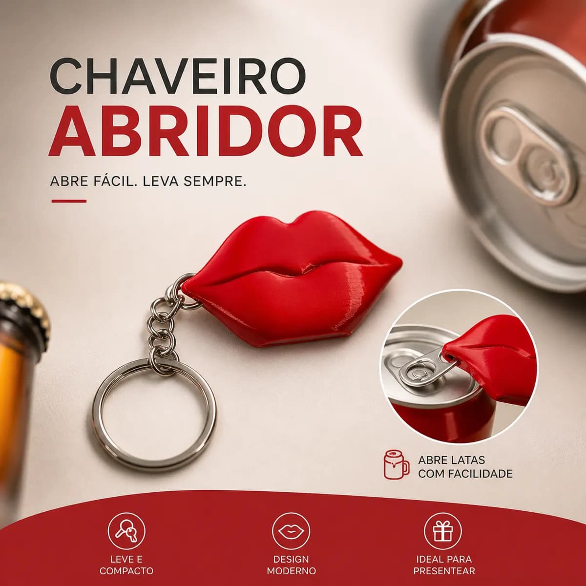 Chaveiro Abridor de Lata - Modelo Beijo