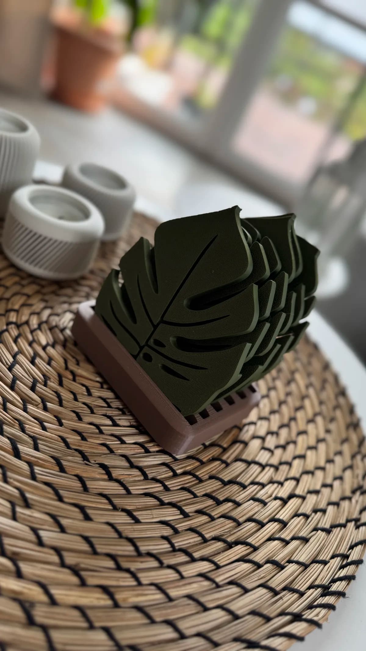 Conjunto de Porta-Copos de Folha de Monstera com Suporte