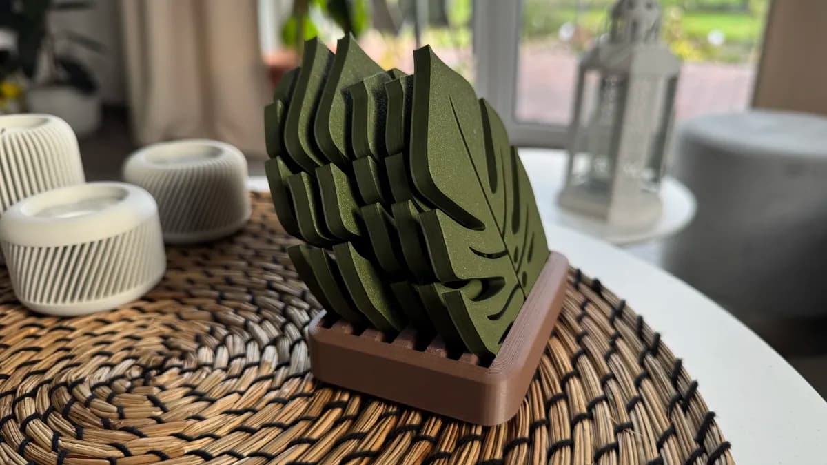 Conjunto de Porta-Copos de Folha de Monstera com Suporte