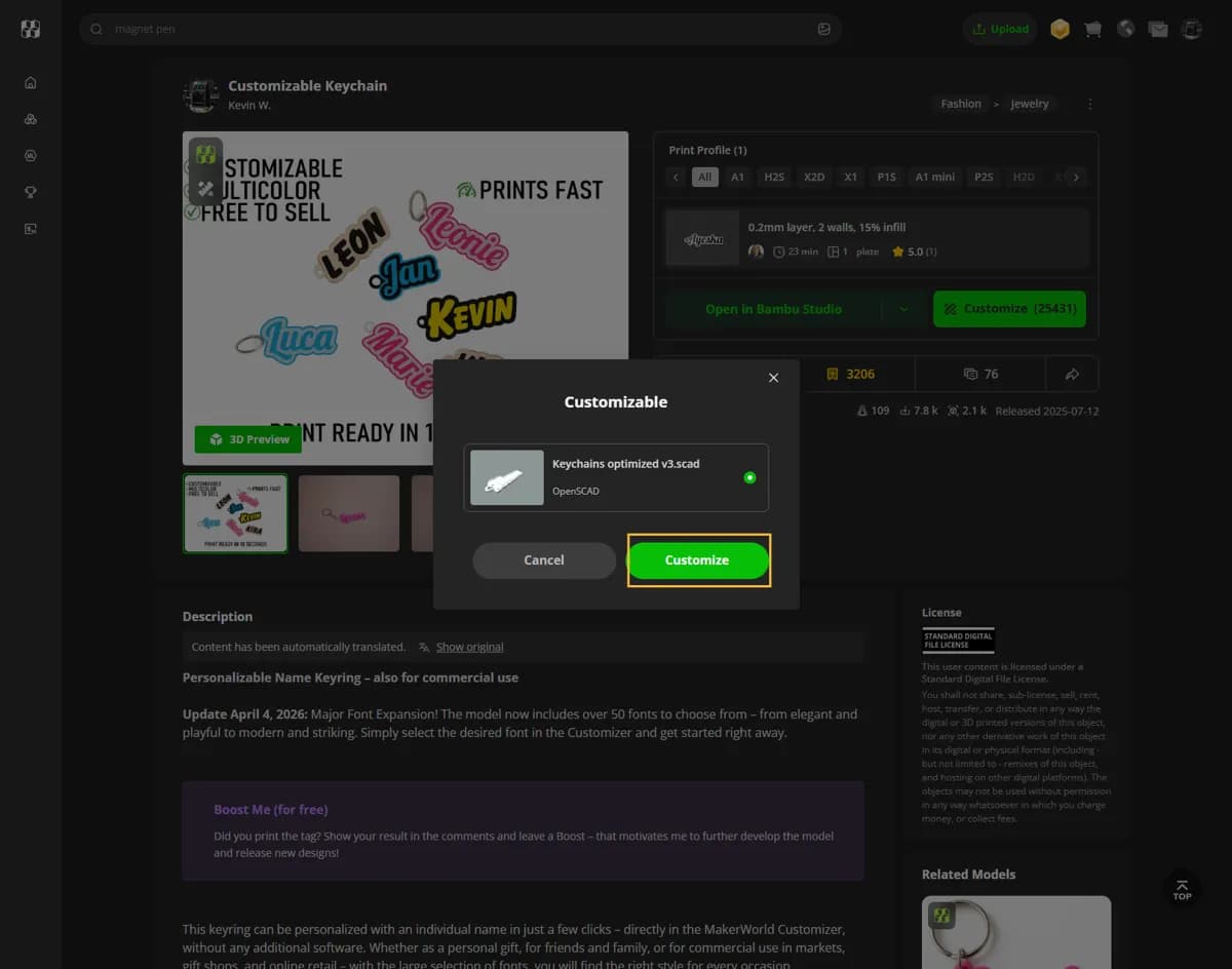 Chaveiro Personalizável